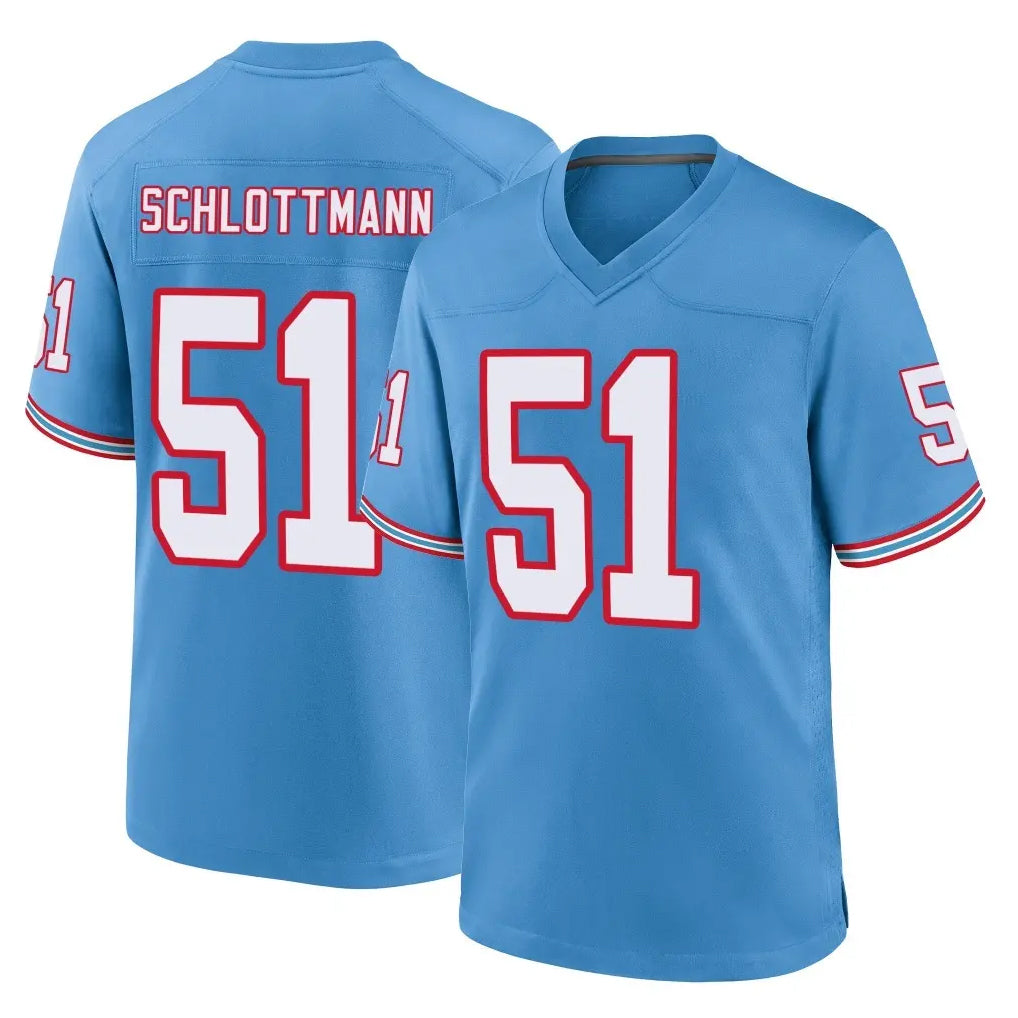 Kdoa T.Titans #51 Austin Schlottmann Player Light Blue Oilers Throwback Home Game Stitched Jerseys