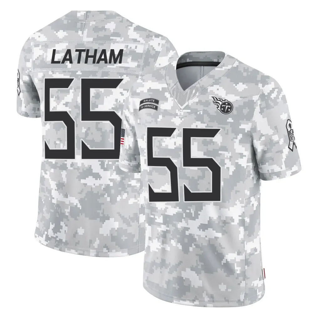 Kdoa T.Titans #55 JC Latham Player Arctic Camo Limited Salute to Service Home Game Stitched Jerseys