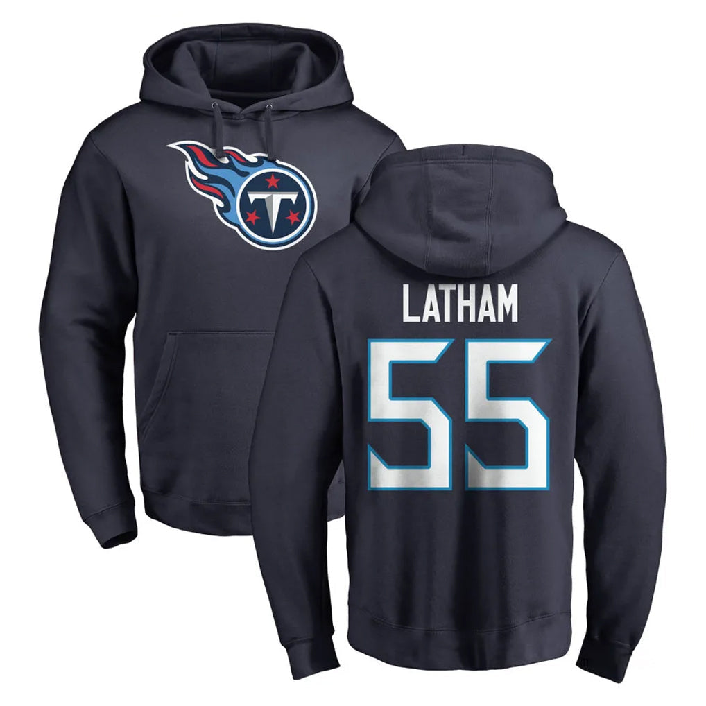 Kdoa T.Titans #55 JC Latham Player Navy Logo Pullover Hoodies Home Game Stitched Jerseys