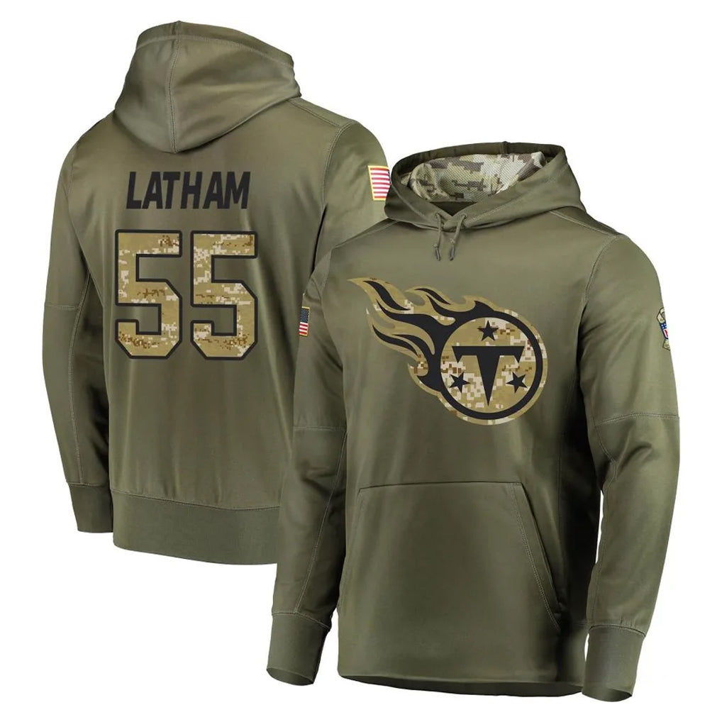 Kdoa T.Titans #55 JC Latham Player Olive Salute to Service Pullover Hoodies Home Game Stitched Jerseys