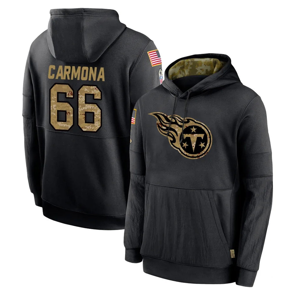 Kdoa T.Titans #66 Fernando Carmona Jr. Player Black Salute to Service Sideline Performance Pullover Hoodies Home Game Stitched Jerseys