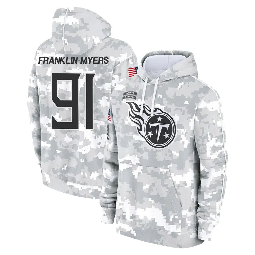 Kdoa T.Titans #91 John Franklin-Myers Player Camo Arctic Salute to Service Pullover Hoodies Home Game Stitched Jerseys
