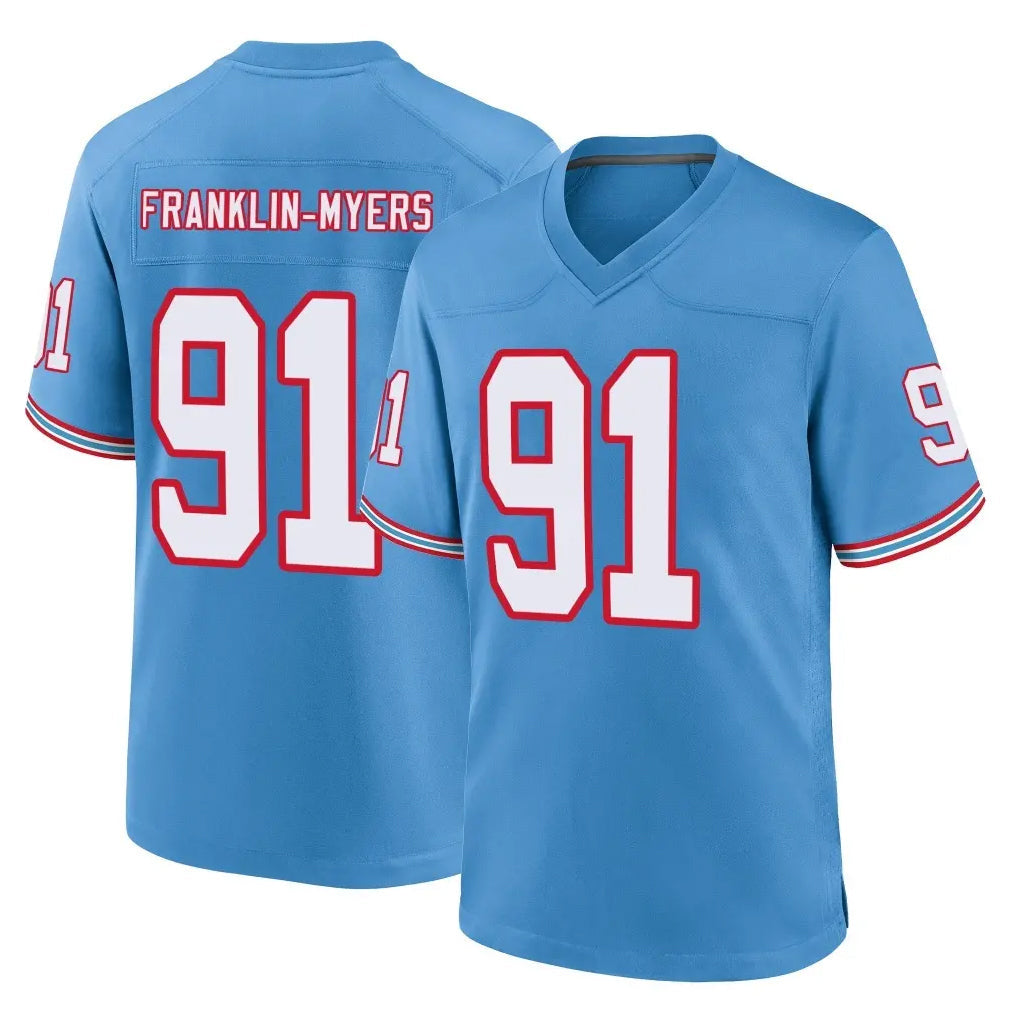 Kdoa T.Titans #91 John Franklin-MyersPlayer Light Blue Oilers Throwback Home Game Stitched Jerseys