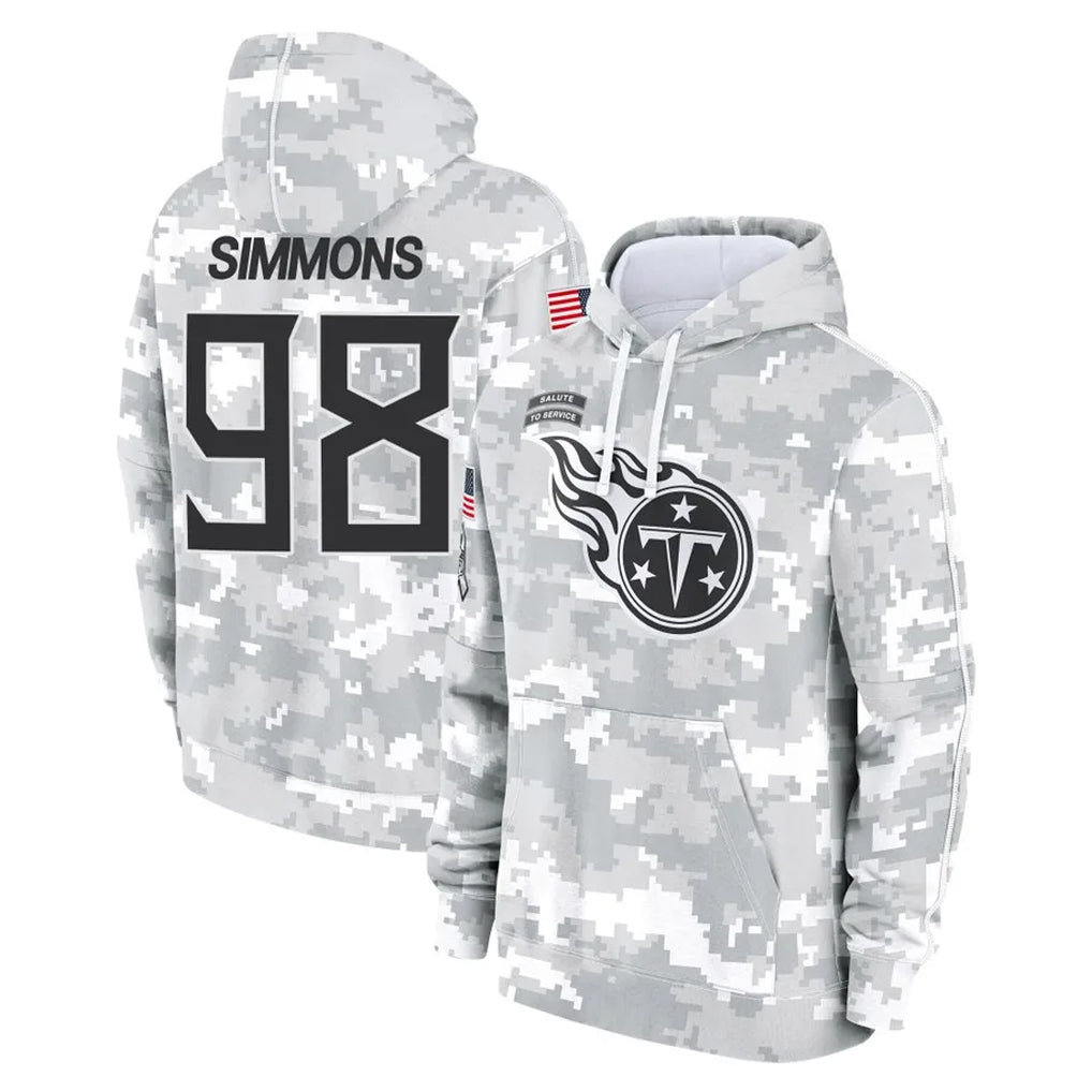 Kdoa T.Titans #98 Jeffery Simmons Player Camo Arctic Salute to Service Pullover Hoodies Home Game Stitched Jerseys