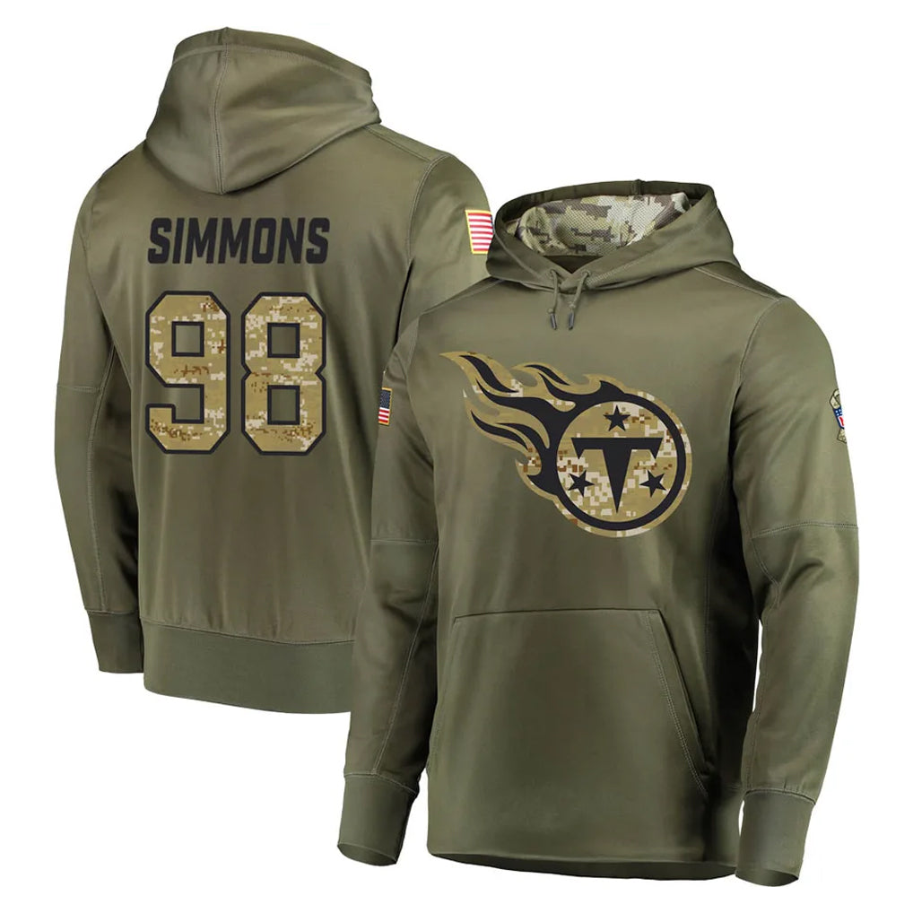 Kdoa T.Titans #98 Jeffery Simmons Player Olive Salute to Service Pullover Hoodies Home Game Stitched Jerseys
