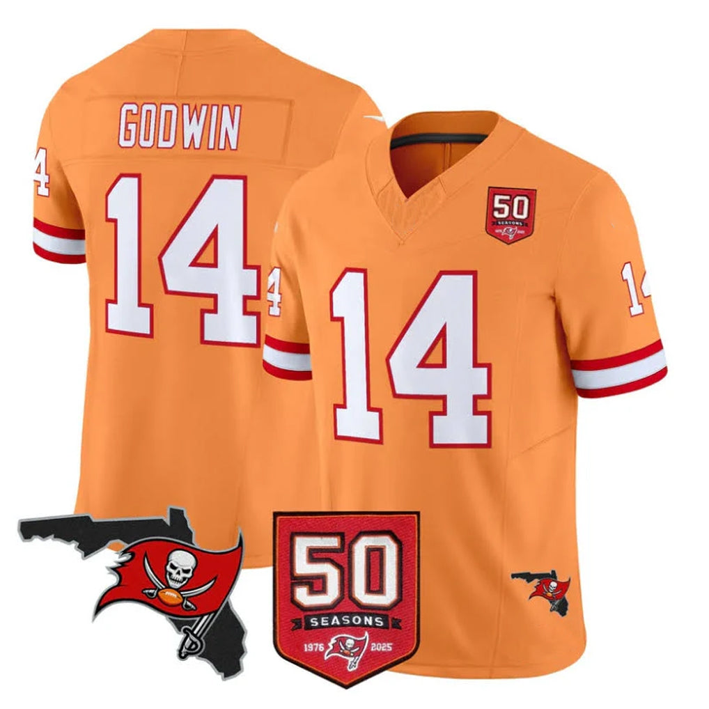 Kdoa TB.Buccaneers #14 Chris Godwin Jr. Player Orange 50th Season Vapor Limited Home Game Stitched Jerseys