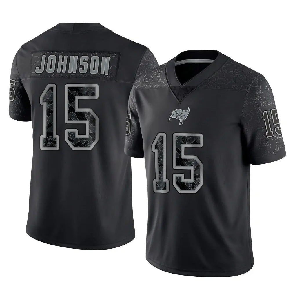 Kdoa TB.Buccaneers #15 Tez Johnson Player Black Reflective Limited Home Game Stitched Jerseys