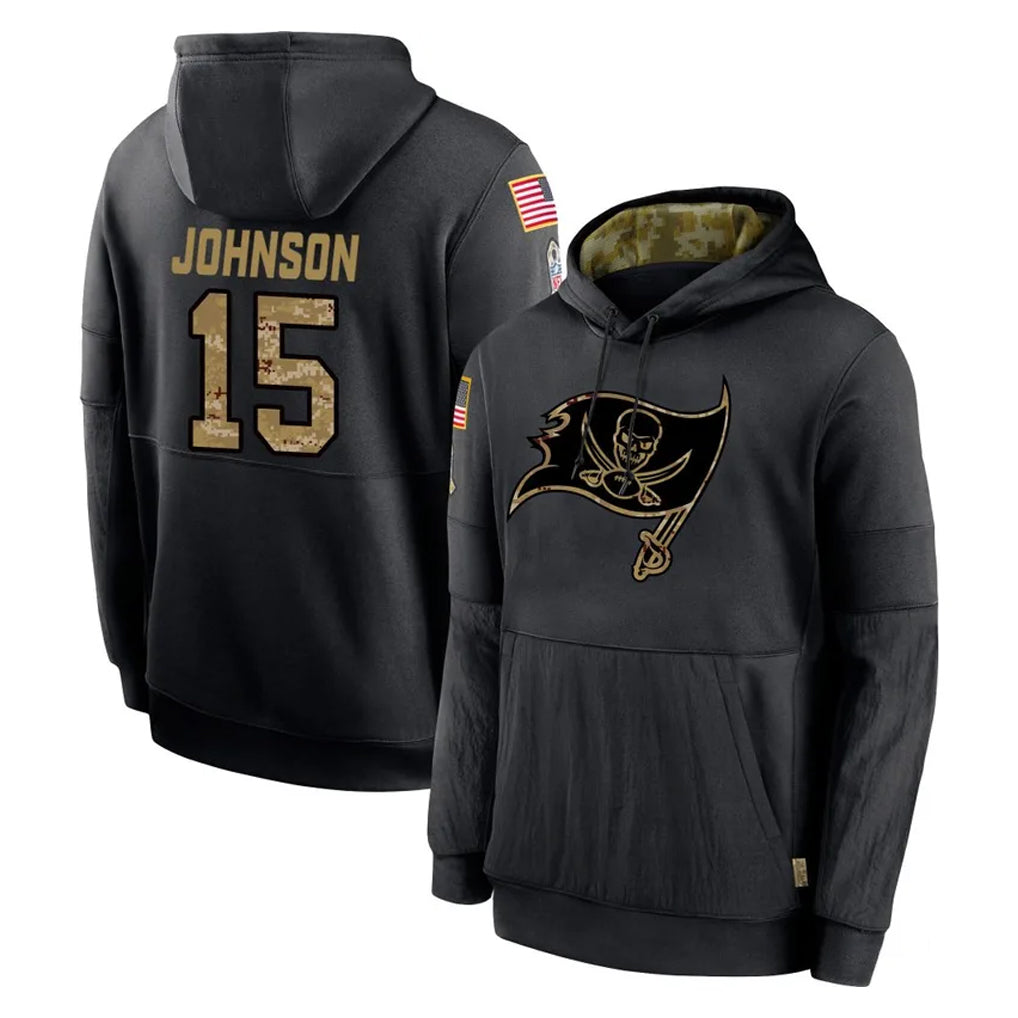 Kdoa TB.Buccaneers #15 Tez Johnson Player Black Salute to Service Sideline Performance Pullover Hoodies Home Game Stitched Jerseys