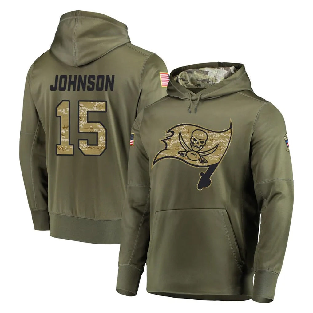 Kdoa TB.Buccaneers #15 Tez Johnson Player Olive Salute to Service Pullover Hoodie Home Game Stitched Jerseys