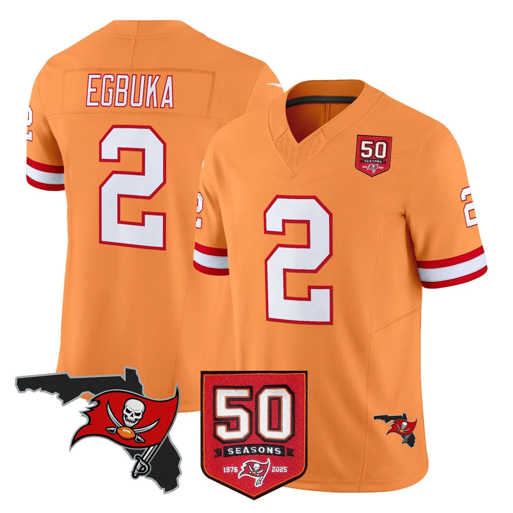 Kdoa TB.Buccaneers #2 Emeka Egbuka Player Orange 50th Season Vapor Limited Home Game Stitched Jerseys