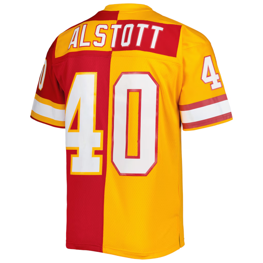 Kdoa TB.Buccaneers #40 Mike Alstott Mitchell & Ness OrangeRed 1996 Split Legacy Replica Stitched Puhic Jersey