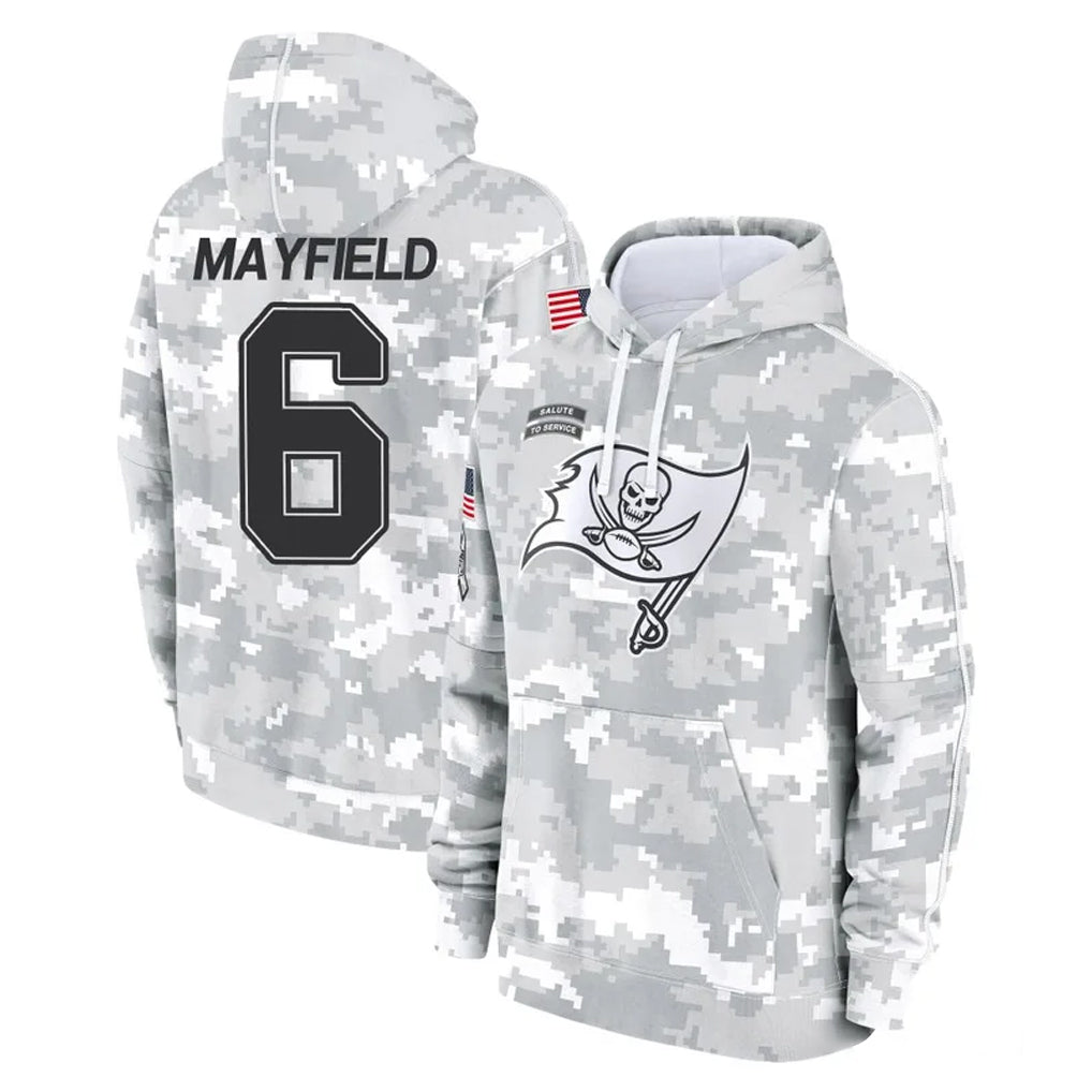 Kdoa TB.Buccaneers #6 Baker Mayfield Player Arctic Camo Limited Salute to Service Pullover Hoodies Game Stitched Jerseys