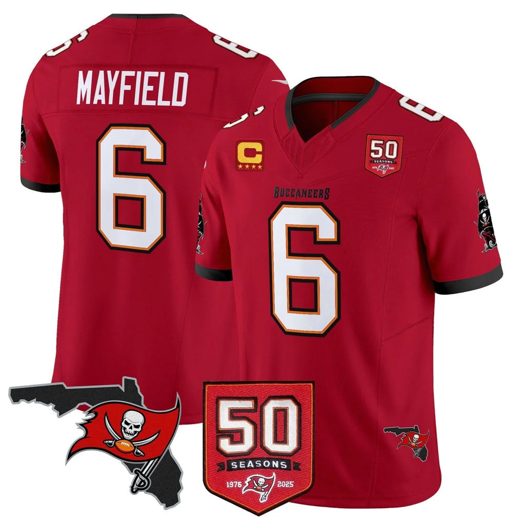 Kdoa TB.Buccaneers #6 Baker Mayfield Player Red 50th Season Vapor Limited Home Game Stitched Jerseys
