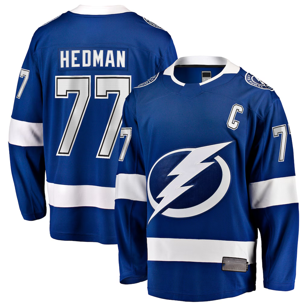 Kdoa TB.Lightning #77 Victor Hedman Blue Home Captain Patch Breakaway Jerseys