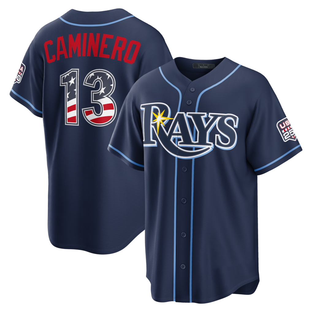 Kdoa TB.Rays #13 Junior Caminero Navy USA 250 Fourth of July Road Stadium Jersey