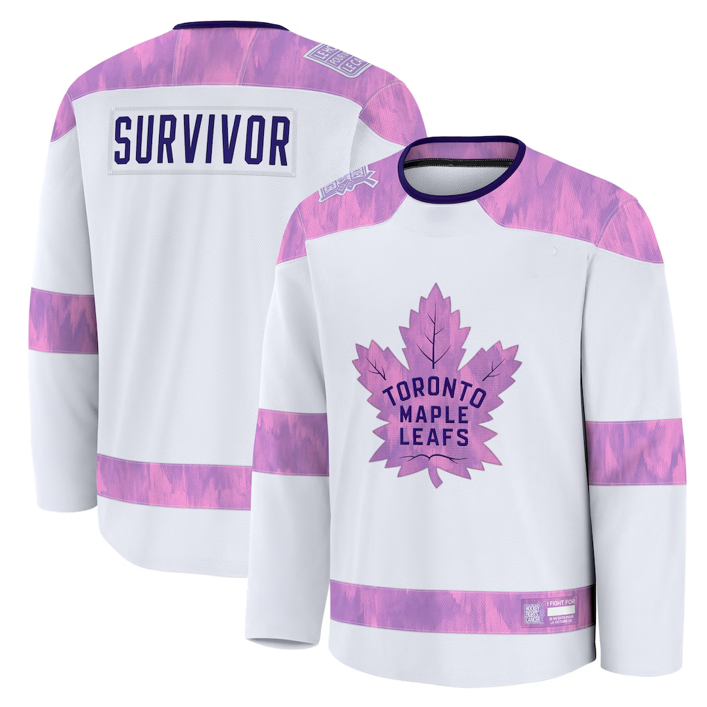 Kdoa T.Maple Leafs White Hockey Fights Cancer Survivor Practice Jerseys