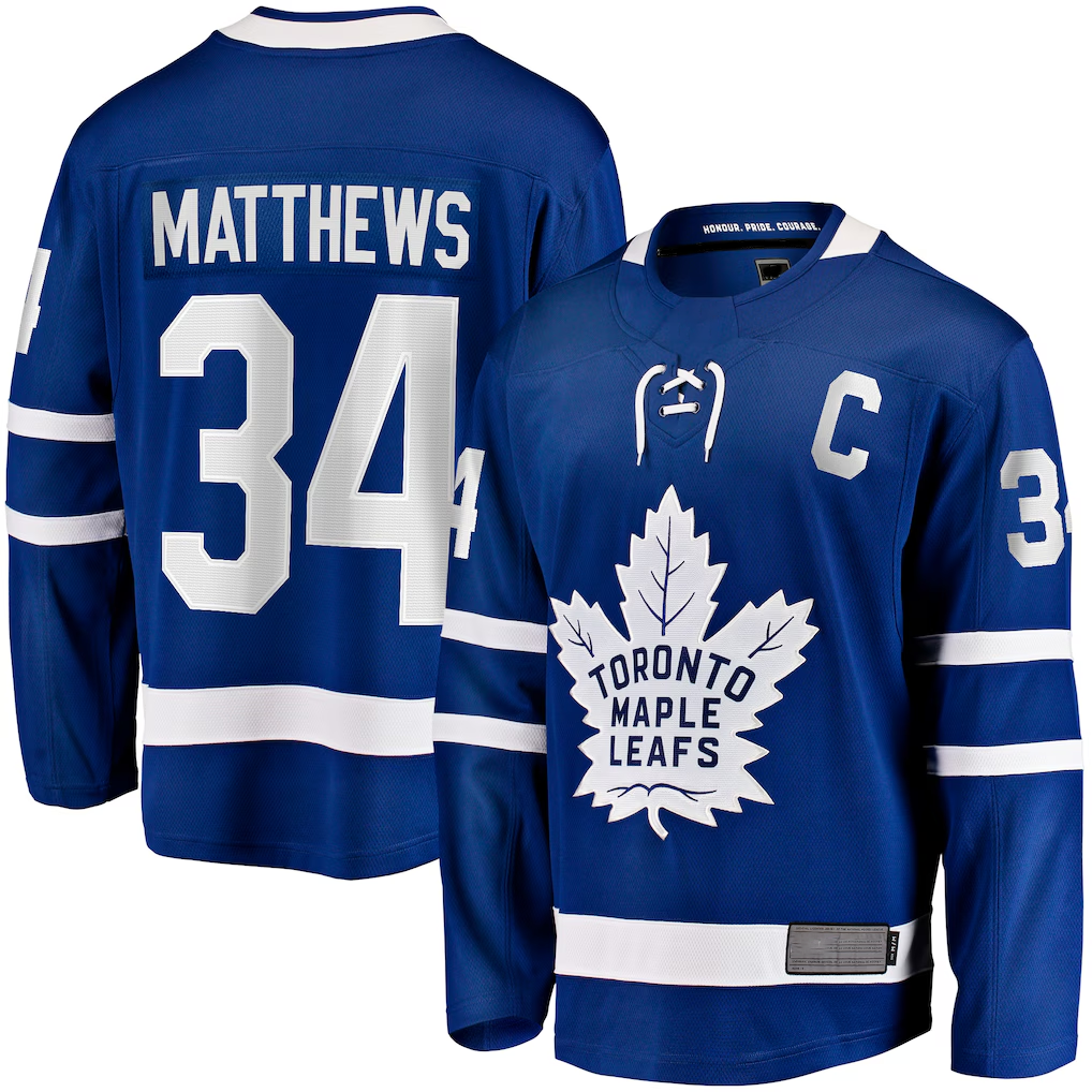Kdoa T.Maple Leafs #34 Auston Matthews Blue Captain Patch Home Breakaway Player Jerseys