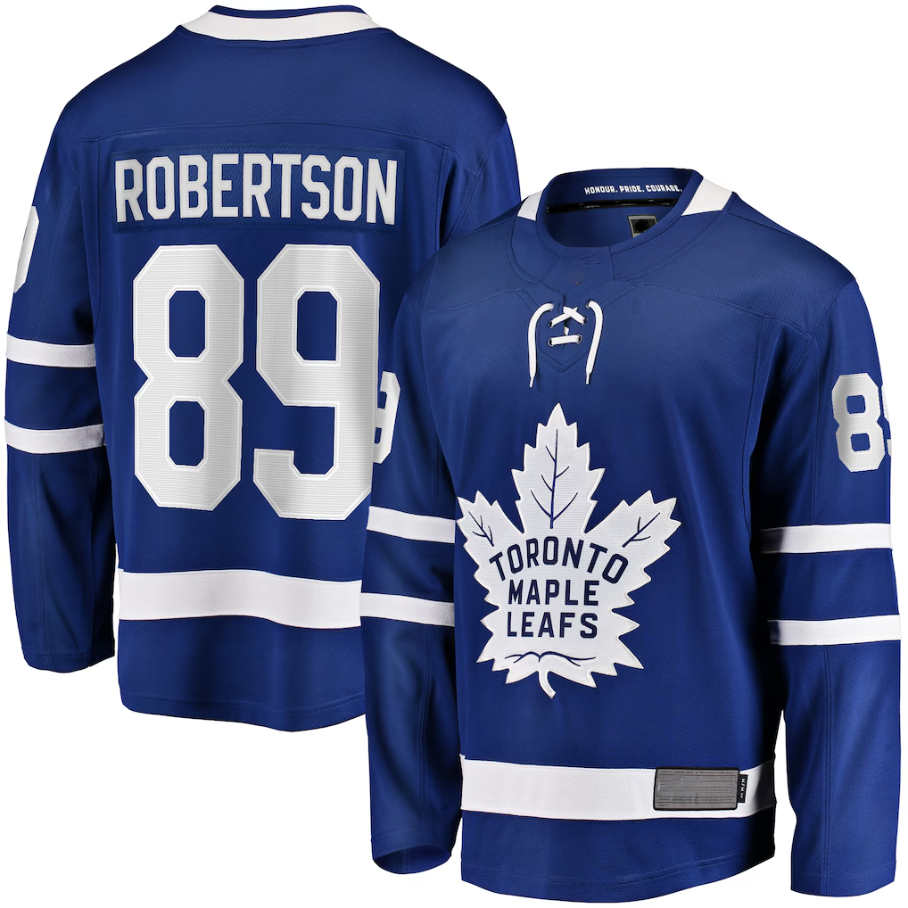 Kdoa T.Maple Leafs #89 Nicholas Robertson Blue Home Premier Breakaway Player Jerseys