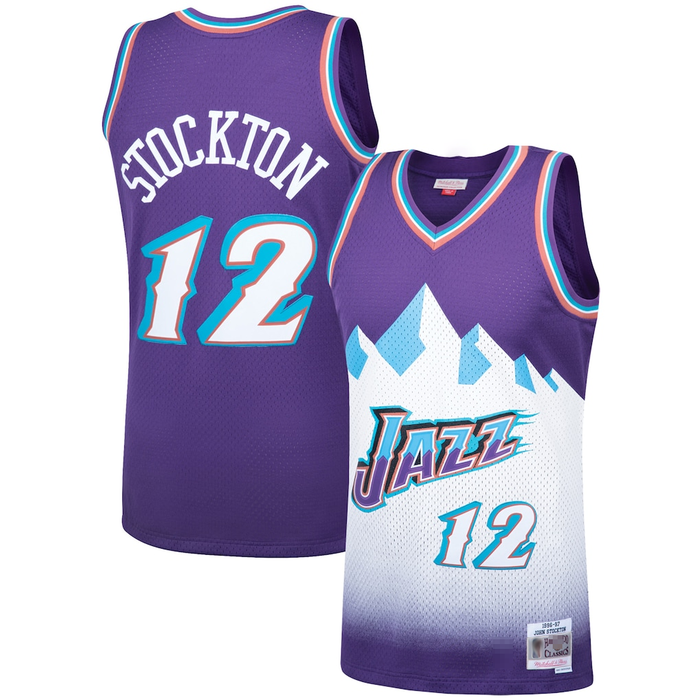 Kdoa U.Jazz #12 John Stockton Mitchell & Ness Purple Hardwood Classics Swingman Jerseys