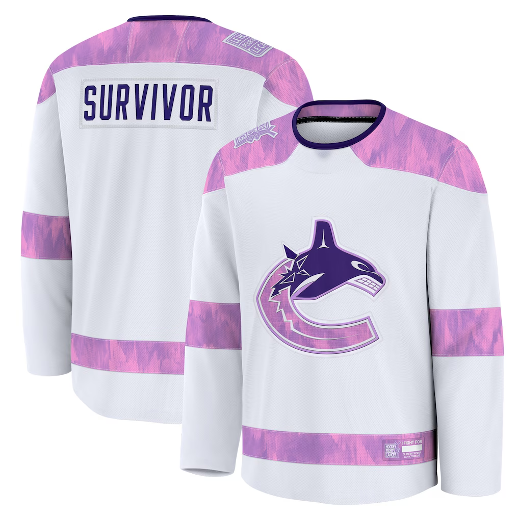 Kdoa V.Canucks White Hockey Fights Cancer Survivor Practice Jerseys