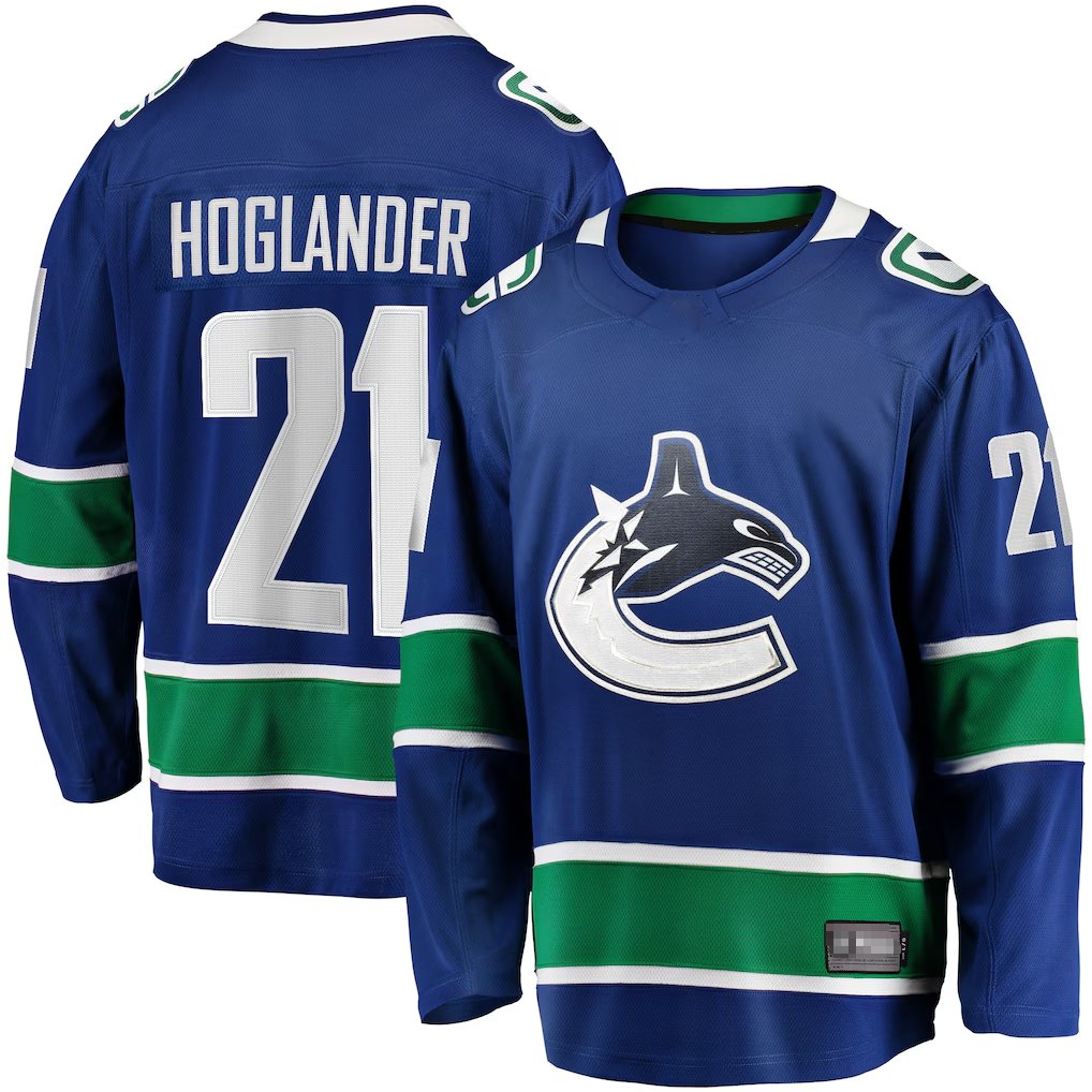 Kdoa V.Canucks #21 Nils Hoglander Blue Home Premier Breakaway Player Jerseys
