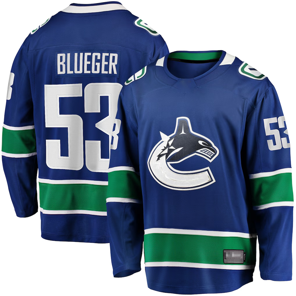 Kdoa V.Canucks #53 Teddy Blueger Blue Home Breakaway Jerseys