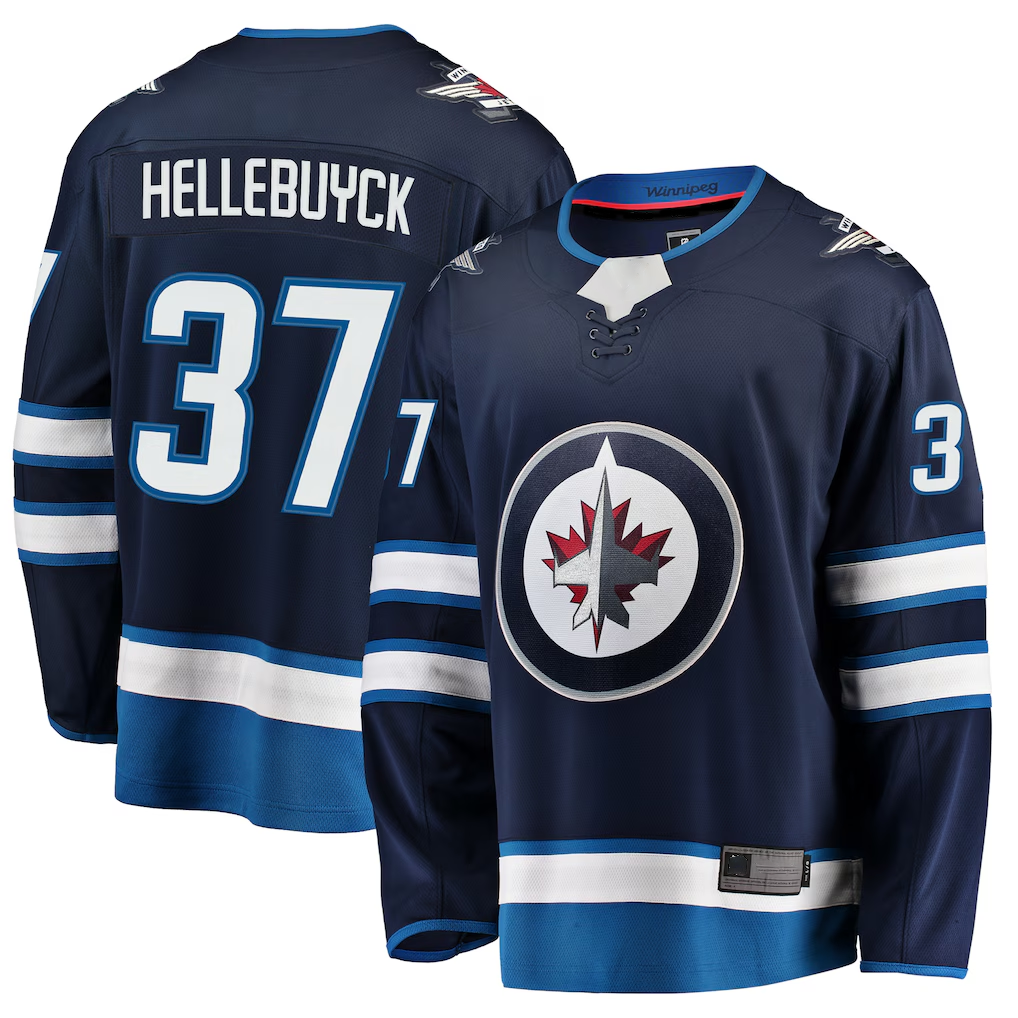 Kdoa W.Jets #37 Connor Hellebuyck Navy Breakaway Replica Jerseys