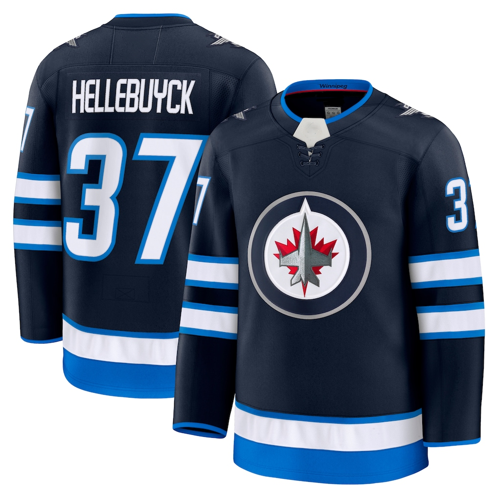 Kdoa W.Jets #37 Connor Hellebuyck Navy Home Premium Jerseys