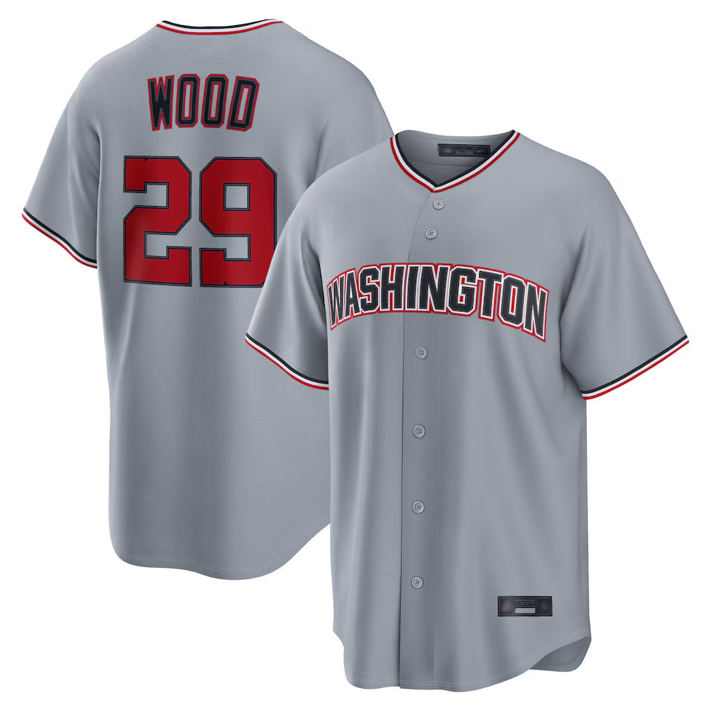Kdoa W.Nationals #29 James Wood Player Gray Road Replica Stitched Jerseys