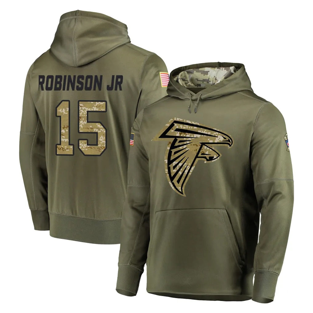 A.Falcons #15 Brian Robinson Player Olive Salute to Service Hoodies Kdoa Stitched Jerseys
