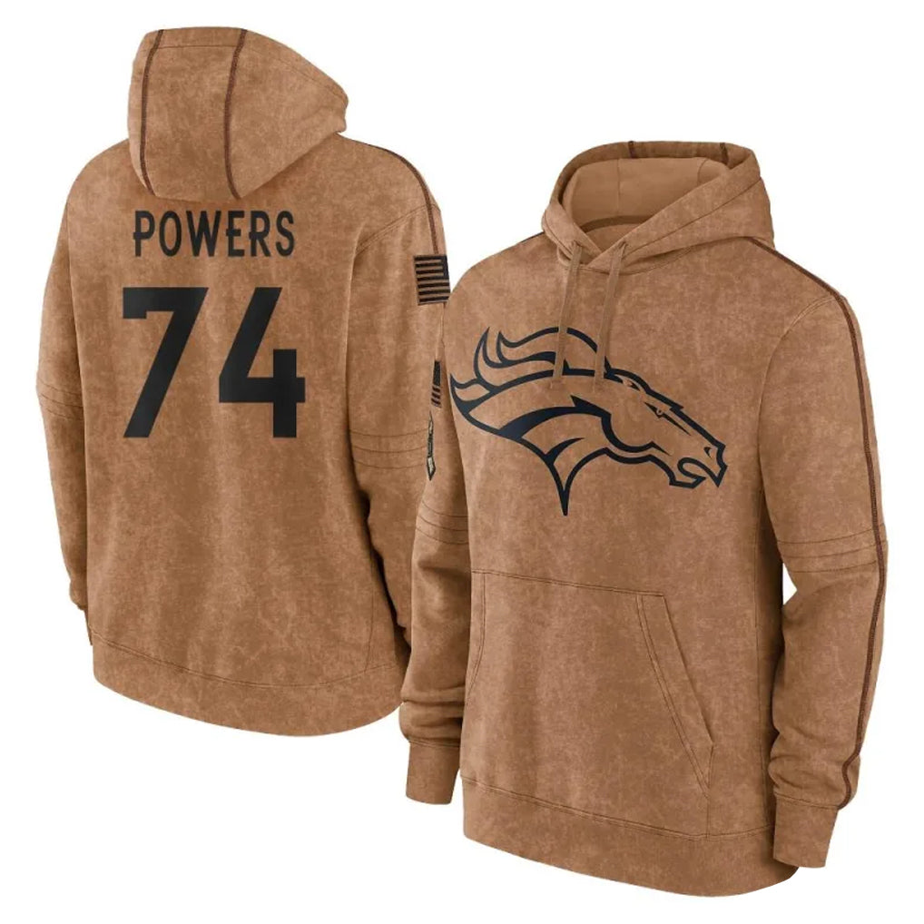 D.Broncos #74 Ben Powers Player Brown Salute to Service Hoodies Limited Game Kdoa Stitched Jerseys
