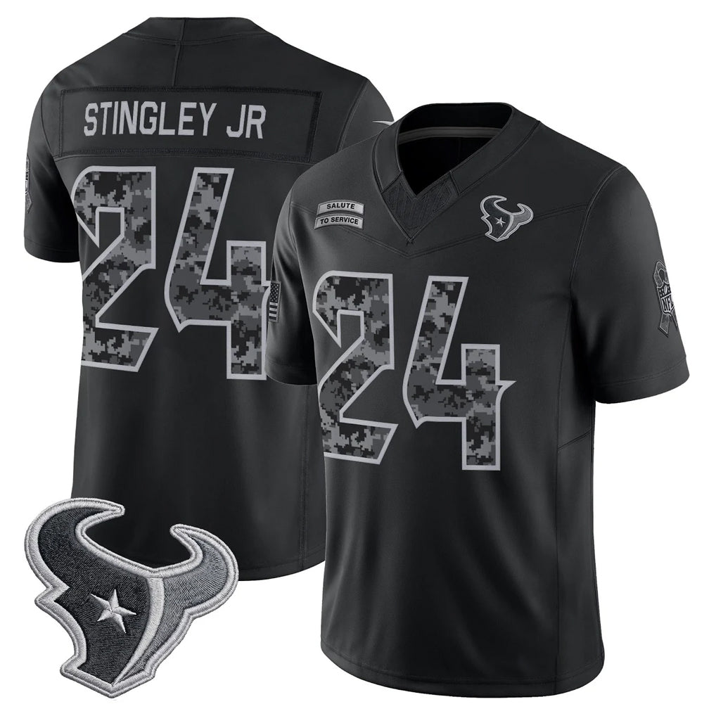 H.Texans #24 Derek Stingley Jr. Player Black Limited 2026 Salute to Service Home Game Kdoa Stitched Jerseys