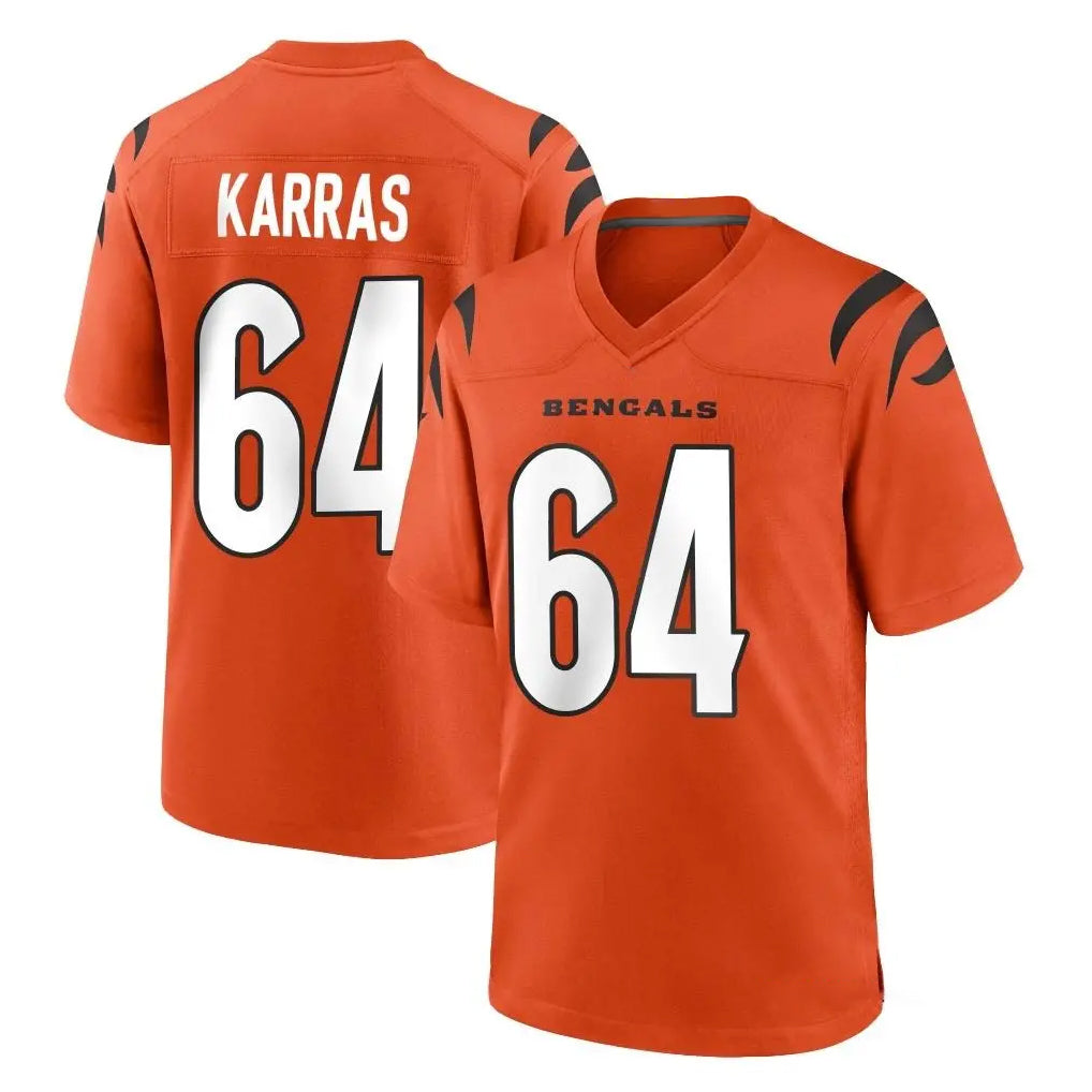 C.Bengals #64 Ted Karras Player Orange Home Game Kdoa Stitched Jerseys