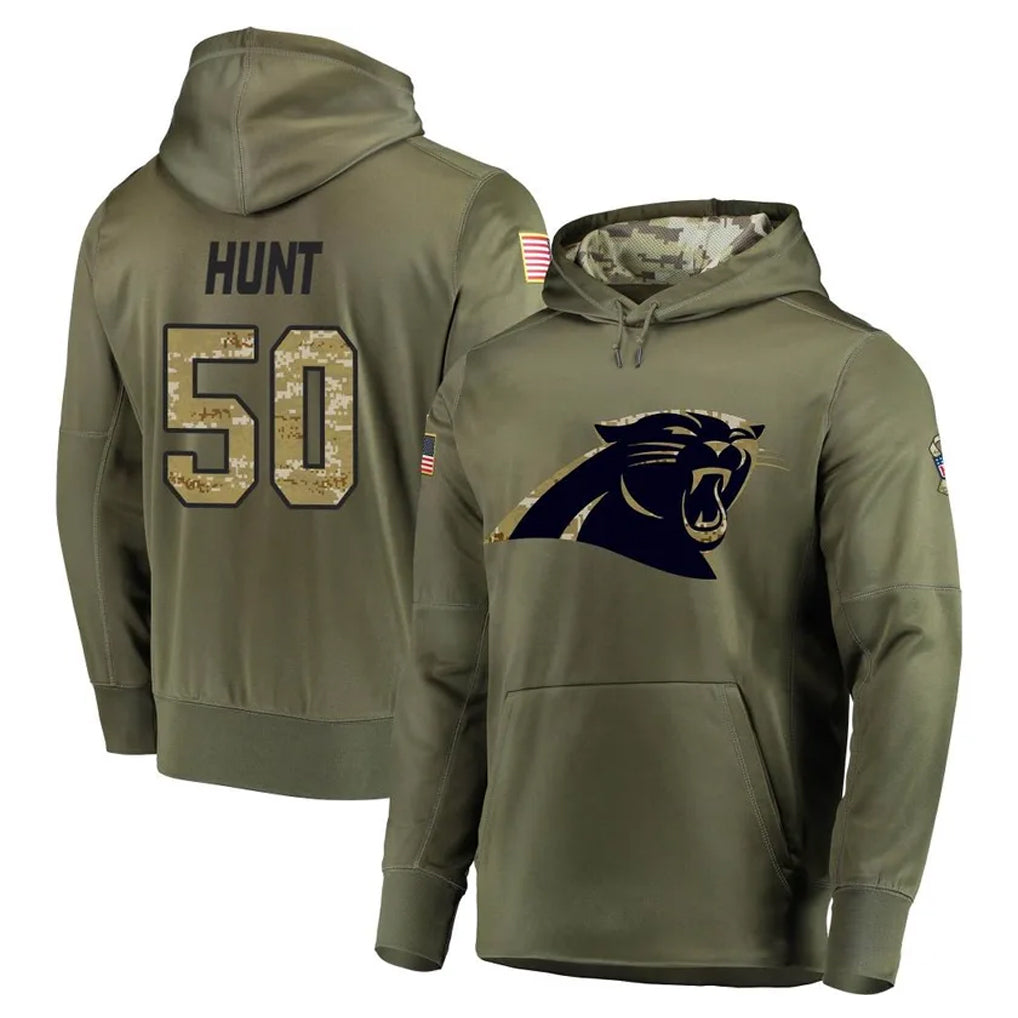 C.Panthers #50 Robert Hunt Player Olive Salute to Service Hoodies Kdoa Stitched Jerseys