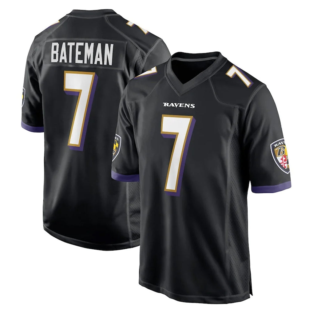 B.Ravens #7 Rashod Bateman Player Black Home Game Kdoa Stitched Jerseys