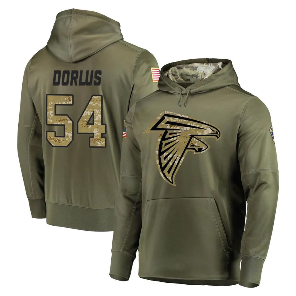A.Falcons #54 Brandon Dorlus Player Olive Salute to Service Hoodies Kdoa Stitched Jerseys