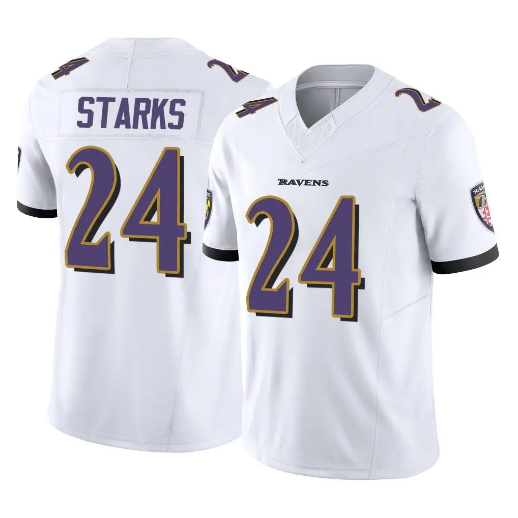 B.Ravens #24 Malaki Starks Player White Vapor F.U.S.E. Limited Home Game Kdoa Stitched Jerseys