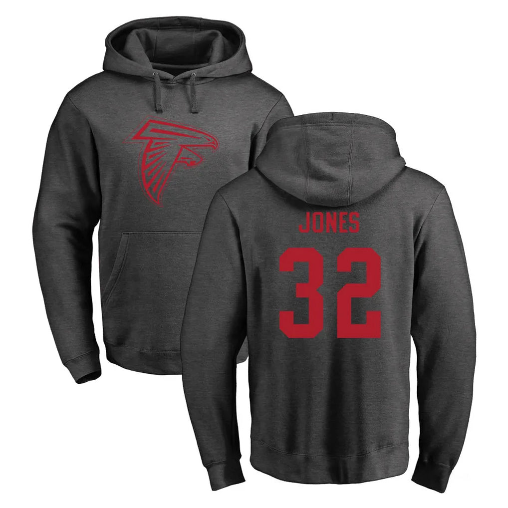 A.Falcons #32 Cash Jones Player Gray Pullover Hoodies Home Game Kdoa Stitched Jerseys
