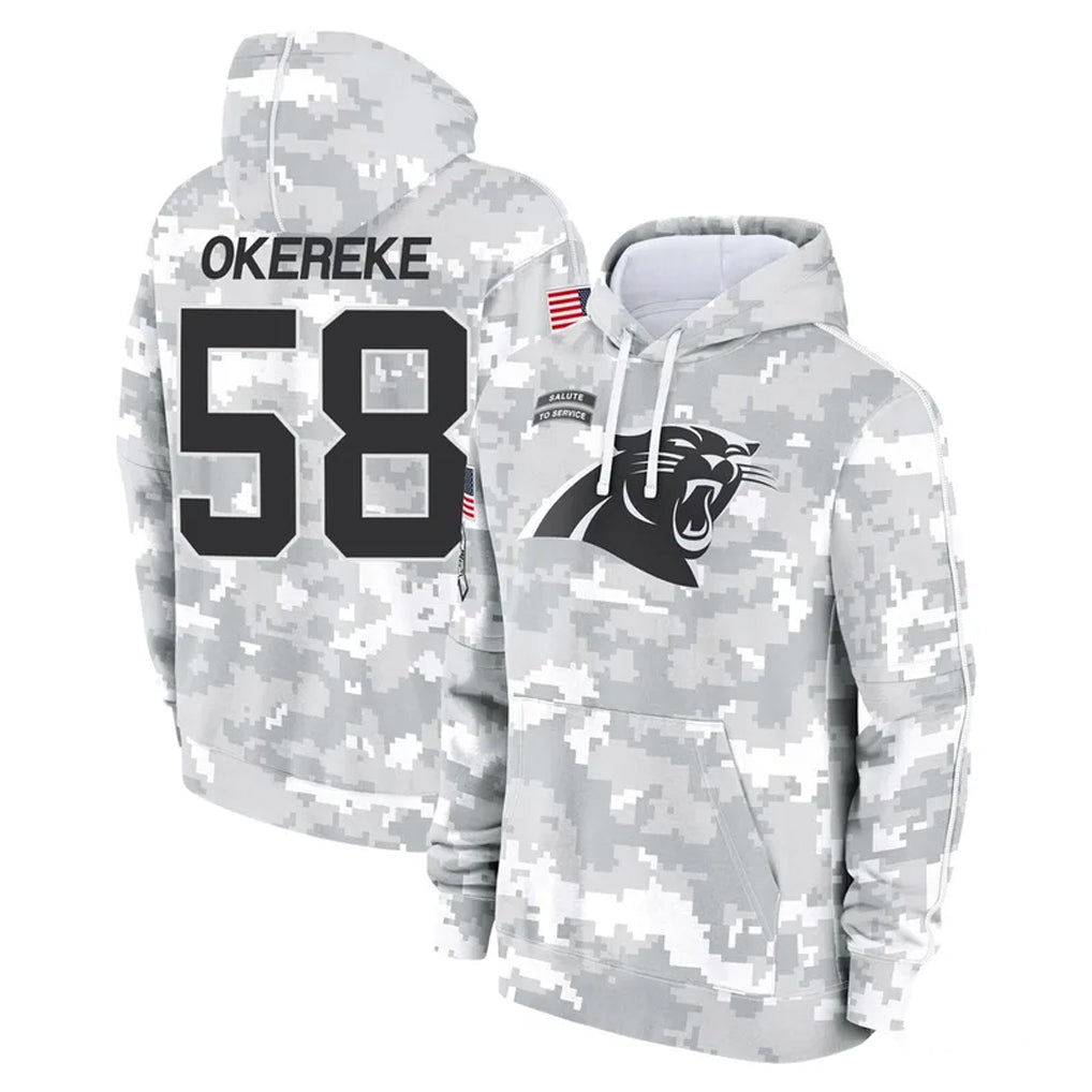 C.Panthers #58 Bobby Okereke Player Arctic Camo Salute to Service Pullover Hoodies Limited Game Kdoa Stitched Jerseys