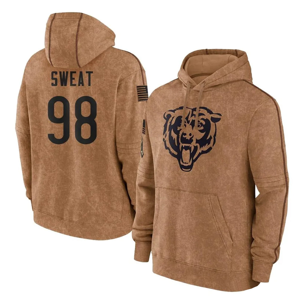 C.Bears #98 Montez Sweat Player Brown Salute to Service Pullover Hoodies Limited Kdoa Stitched Jerseys