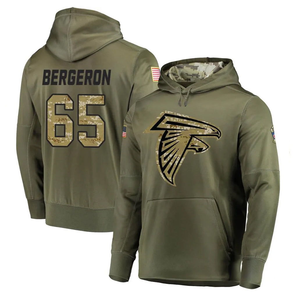 A.Falcons #65 Matthew Bergeron Player Olive Salute to Service Hoodies Kdoa Stitched Jerseys