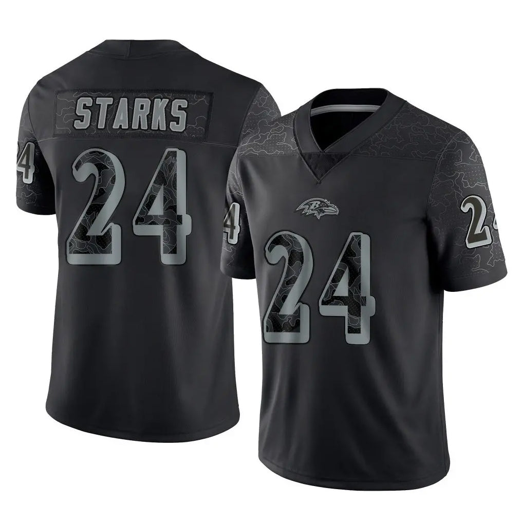 B.Ravens #24 Malaki Starks Player Black REFLECTIVE Limited Kdoa Stitched Jerseys