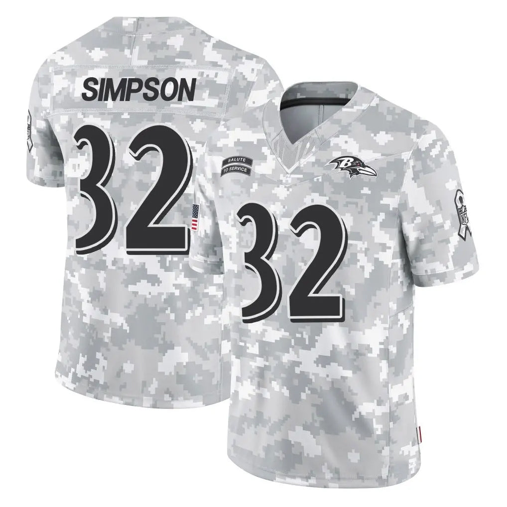B.Ravens #32 Trenton Simpson Player Arctic Camo Salute to Service Limited Kdoa Stitched Jerseys