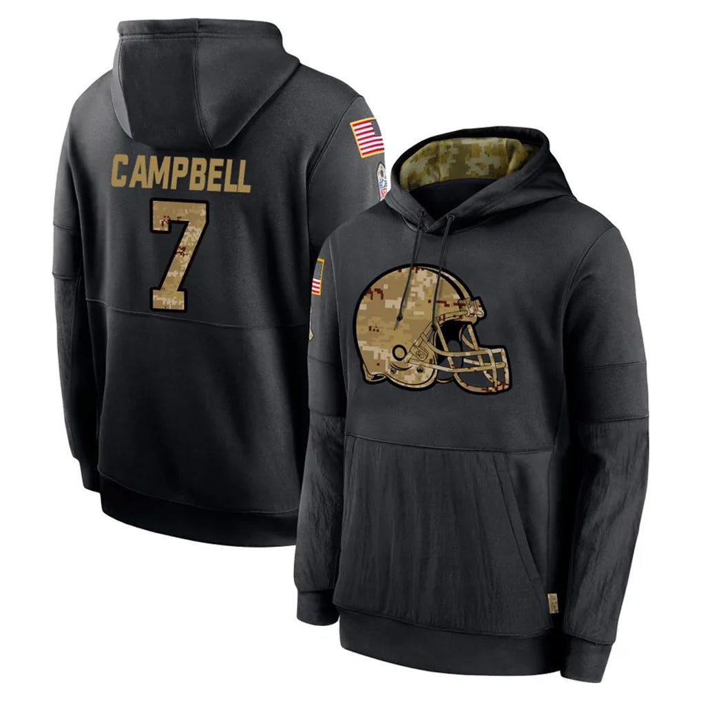 C.Browns #7 Tyson Campbell Player Black Salute to Service Pullover Hoodies Limited Kdoa Stitched Jerseys