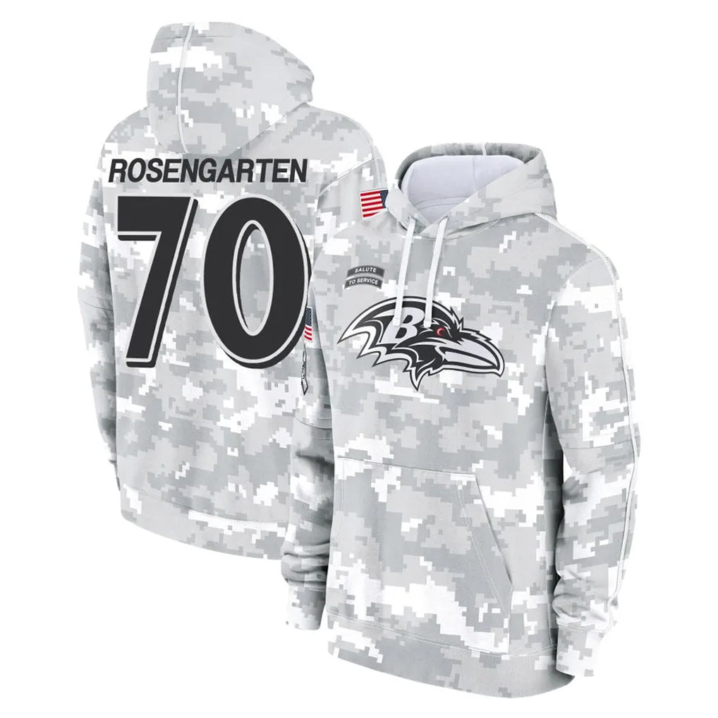 B.Ravens #70 Roger Rosengarten Player Arctic Camo Salute to Service Pullover Hoodie Kdoa Stitched Jerseys