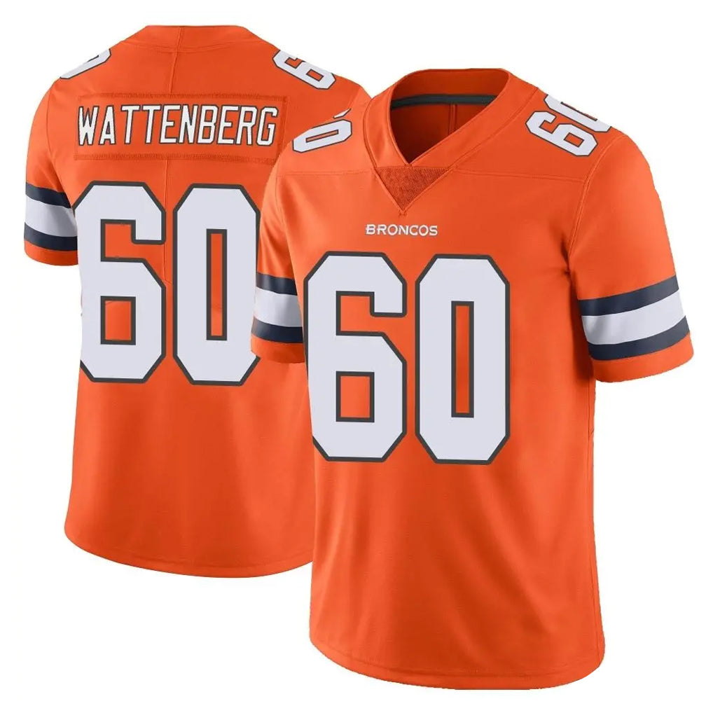 D.Broncos #60 Luke Wattenberg Player Orange Vapor Untouchable Limited Home Game Kdoa Stitched Jerseys