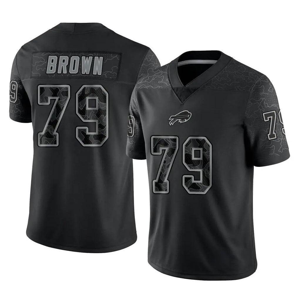 B.Bills #79 Spencer Brown Player Black RFLCTV Limited Kdoa Stitched Jerseys
