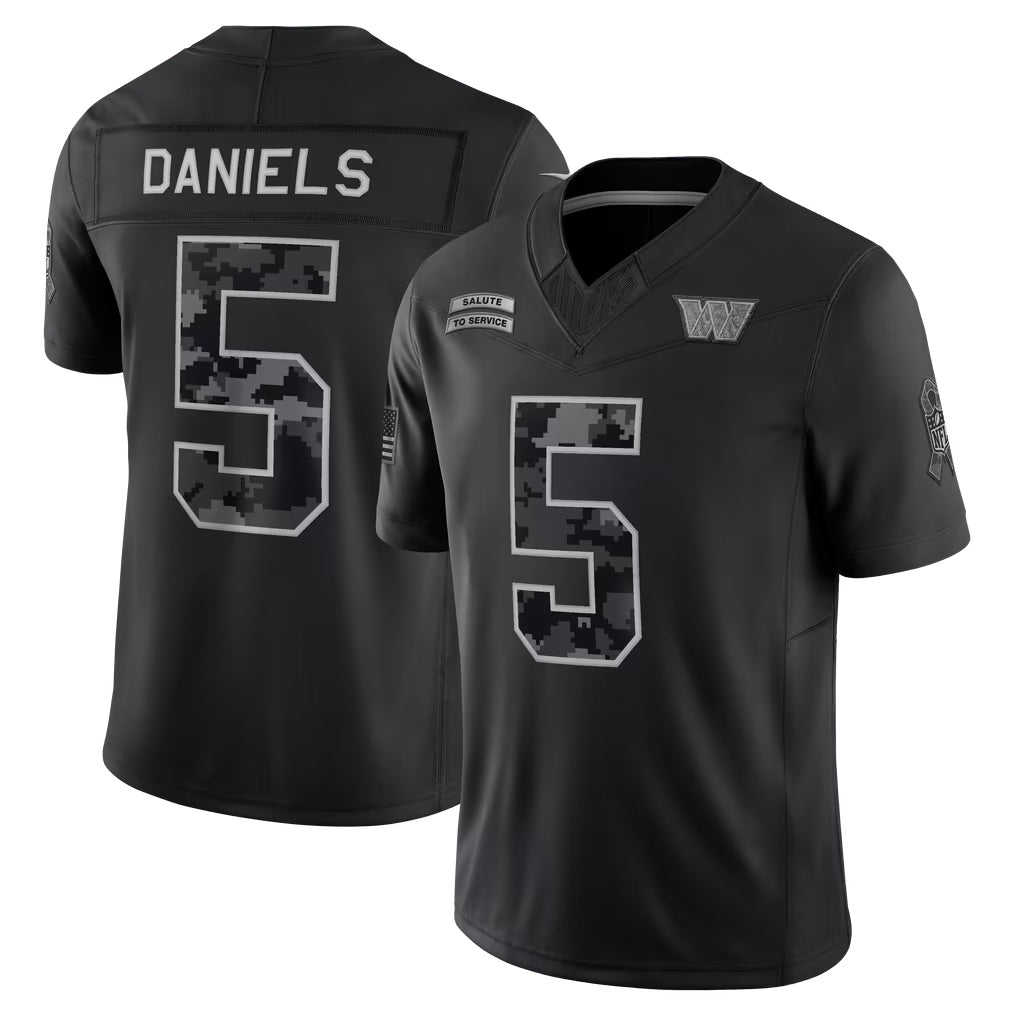 W.Commanders #5 Jayden Daniels Player Black Limited 2026 Salute to Service Home Game Kdoa Stitched Jerseys
