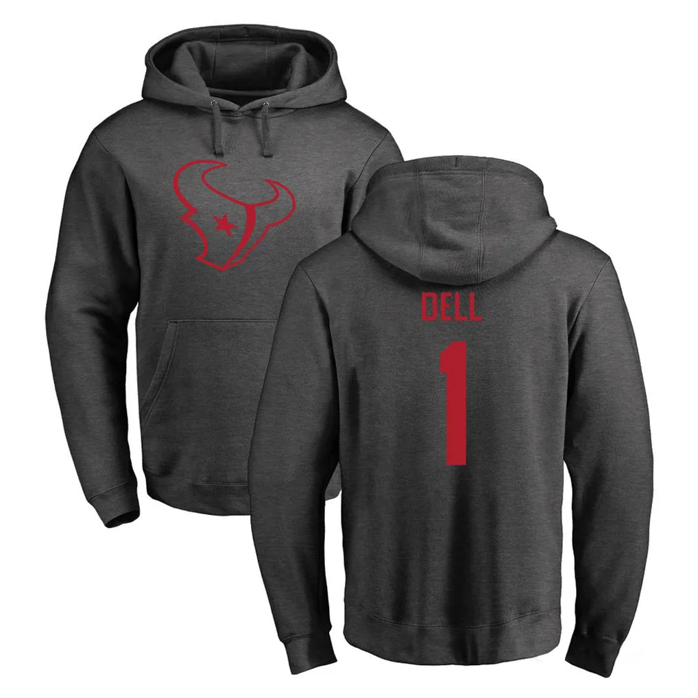 H.Texans #1 Tank Dell Player Gray Pro Line Pullover Hoodie Limited Game Kdoa Stitched Jerseys