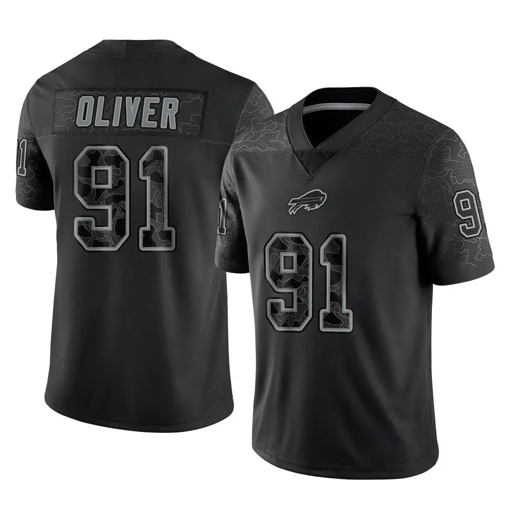 B.Bills #91 Ed Oliver Player Black RFLCTV Limited Kdoa Stitched Jerseys